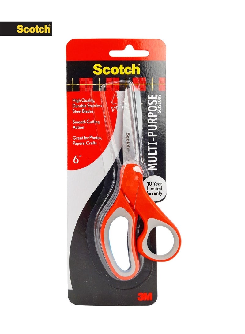 سكوتش مقص متعدد الاستخدامات 6 بوصة، شفرات من الفولاذ المقاوم للصدأ، مقبض مريح، أحمر - Image 1